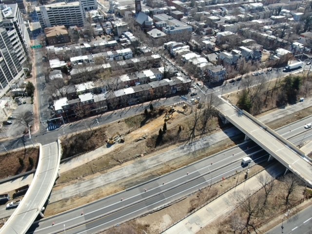 Drone picture of Adams Street on-ramp demolition to I-95 northbound
